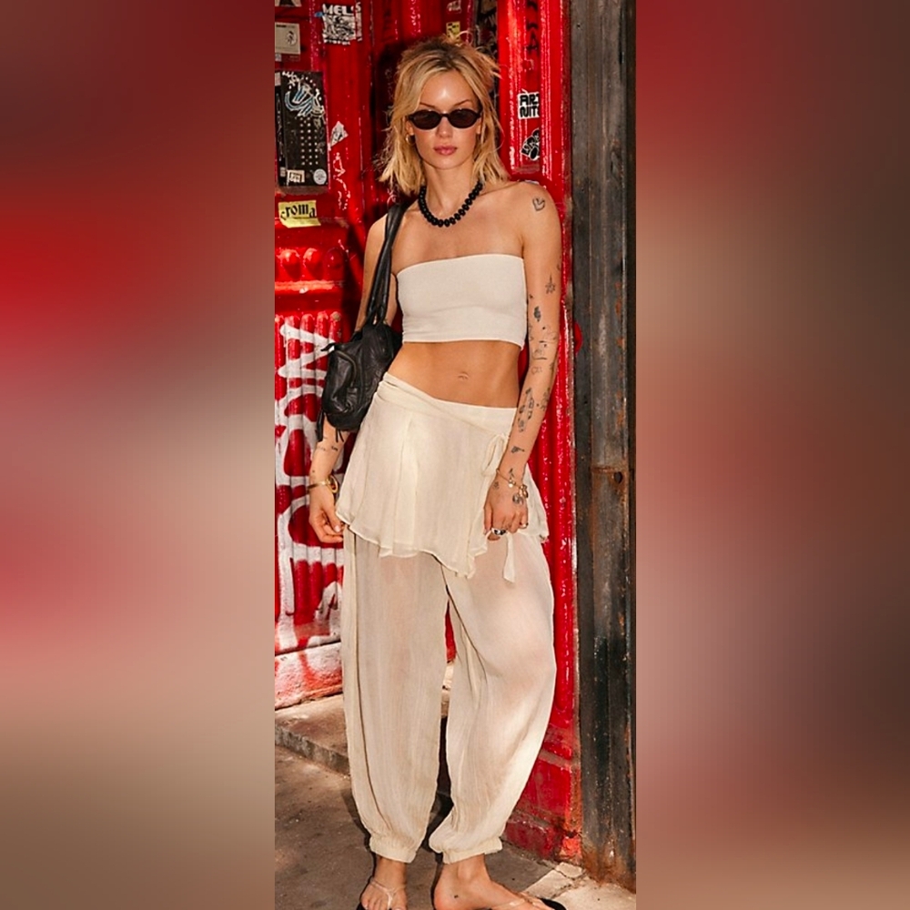 Free People Tongue Tied Ivory Sheer Balloon Pants